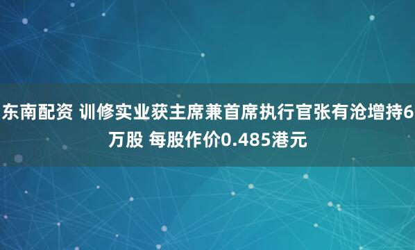 东南配资 训修实业获主席兼首席执行官张有沧增持6万股 每股作价0.485港元